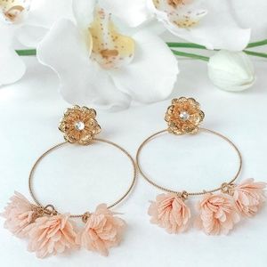 Gold Tone Flower Hoop Earrings